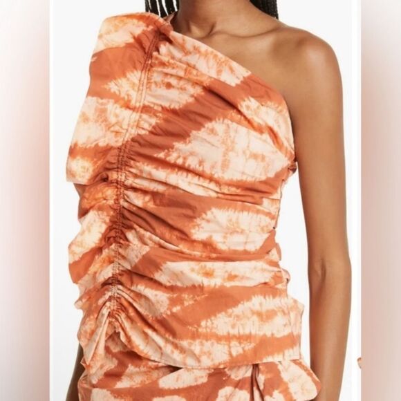 ULLA JOHNSON Senta One Shoulder Tie Dye Stripe Cotton Top Sequoia Size 12 $420 - Picture 2 of 5